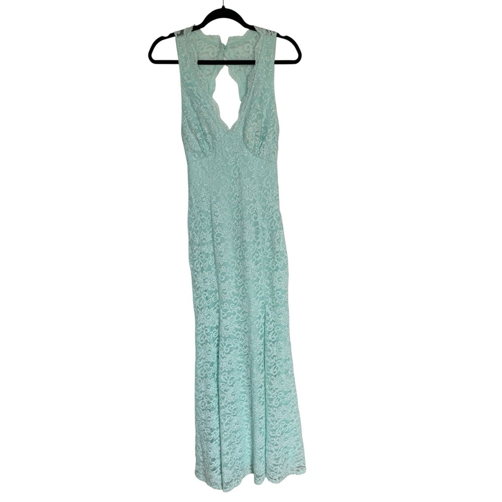 B. Darlin Mint Green Lace Halter Dress Open Back Backless Mermaid Skirt Size 11